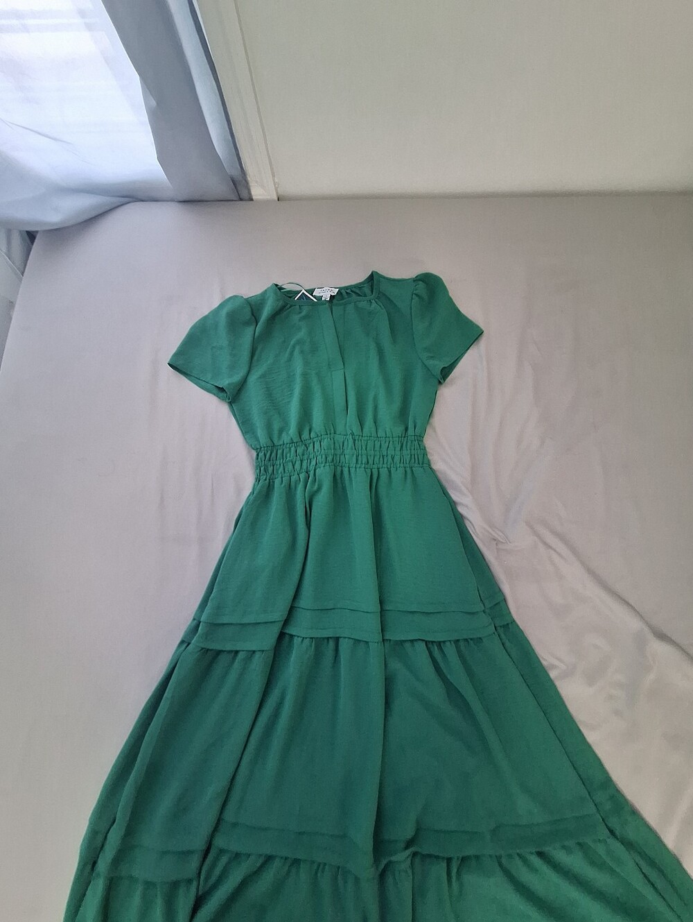 Green Tiered Short-Sleeve Maxi Dress
